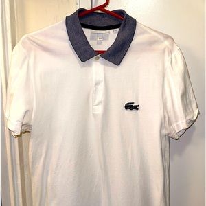 White Lacoste polo , with grey collar & alligator ! 100% Authentic !
